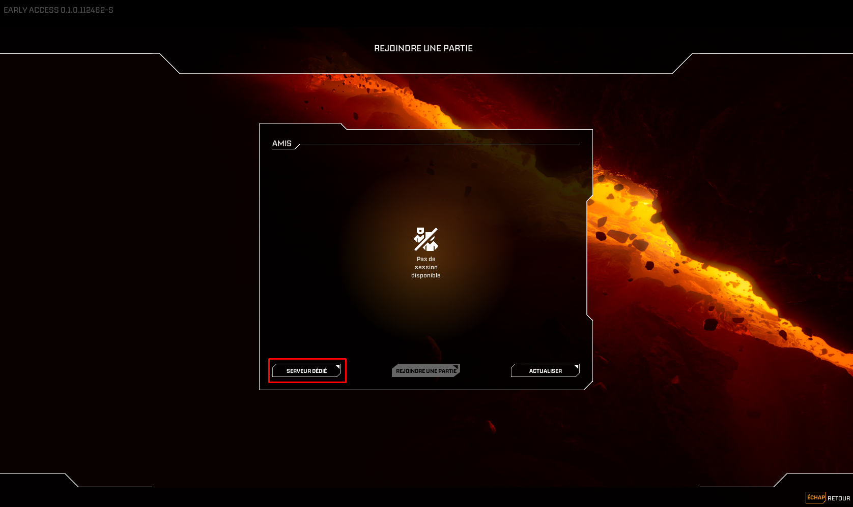 Menu StarRupture : option Serveur dédié